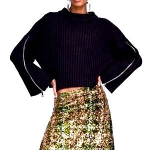 Zara Black Ribbed Knit Top